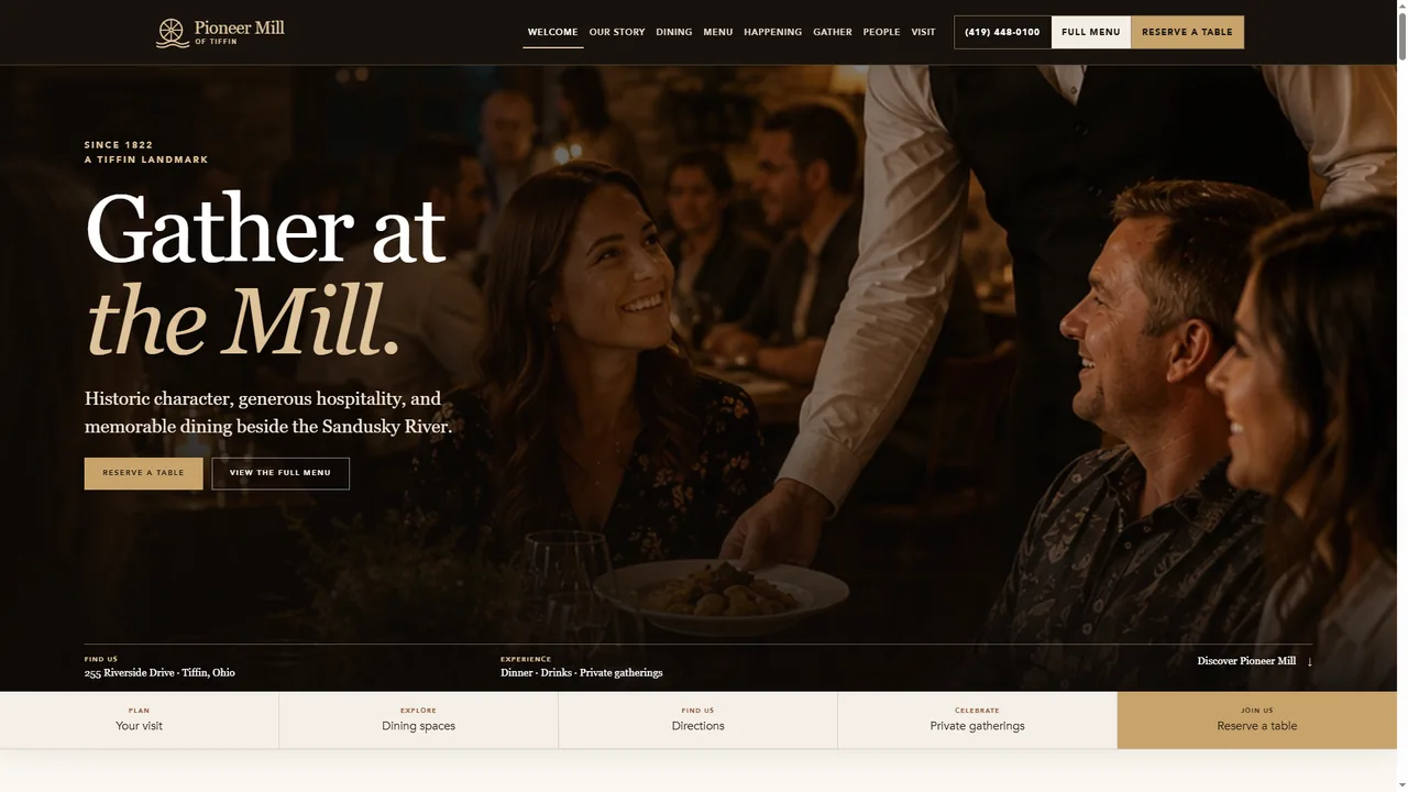 Pioneer Mill destination-dining website concept